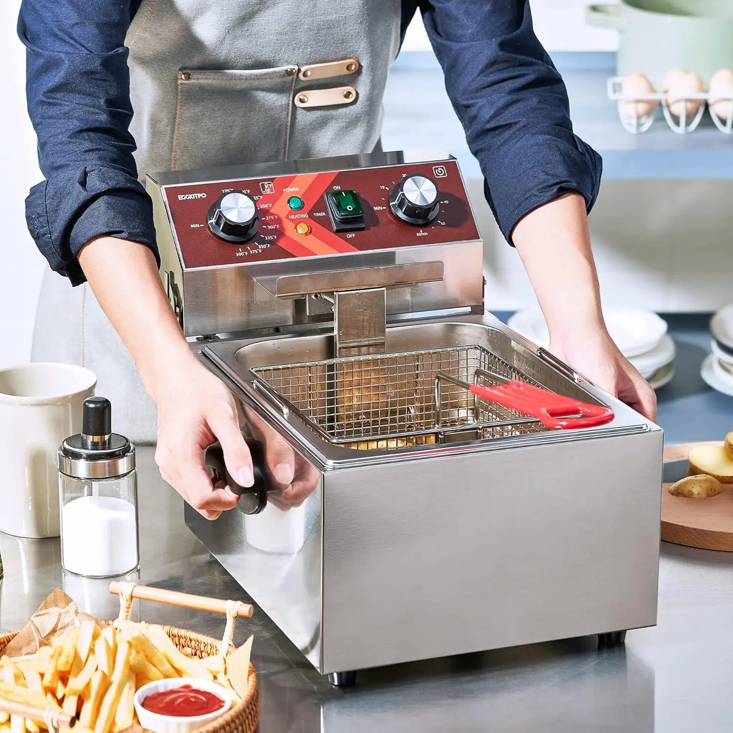 Electric Deep Fryer 1800W With Timer Basket Home Use