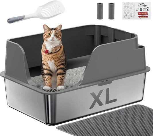 Stainless Steel Cat Litter Box Semi Closed Lid Leak Proof