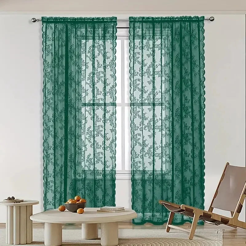 NONECN Elegant Curtains With Wave Lace Trim