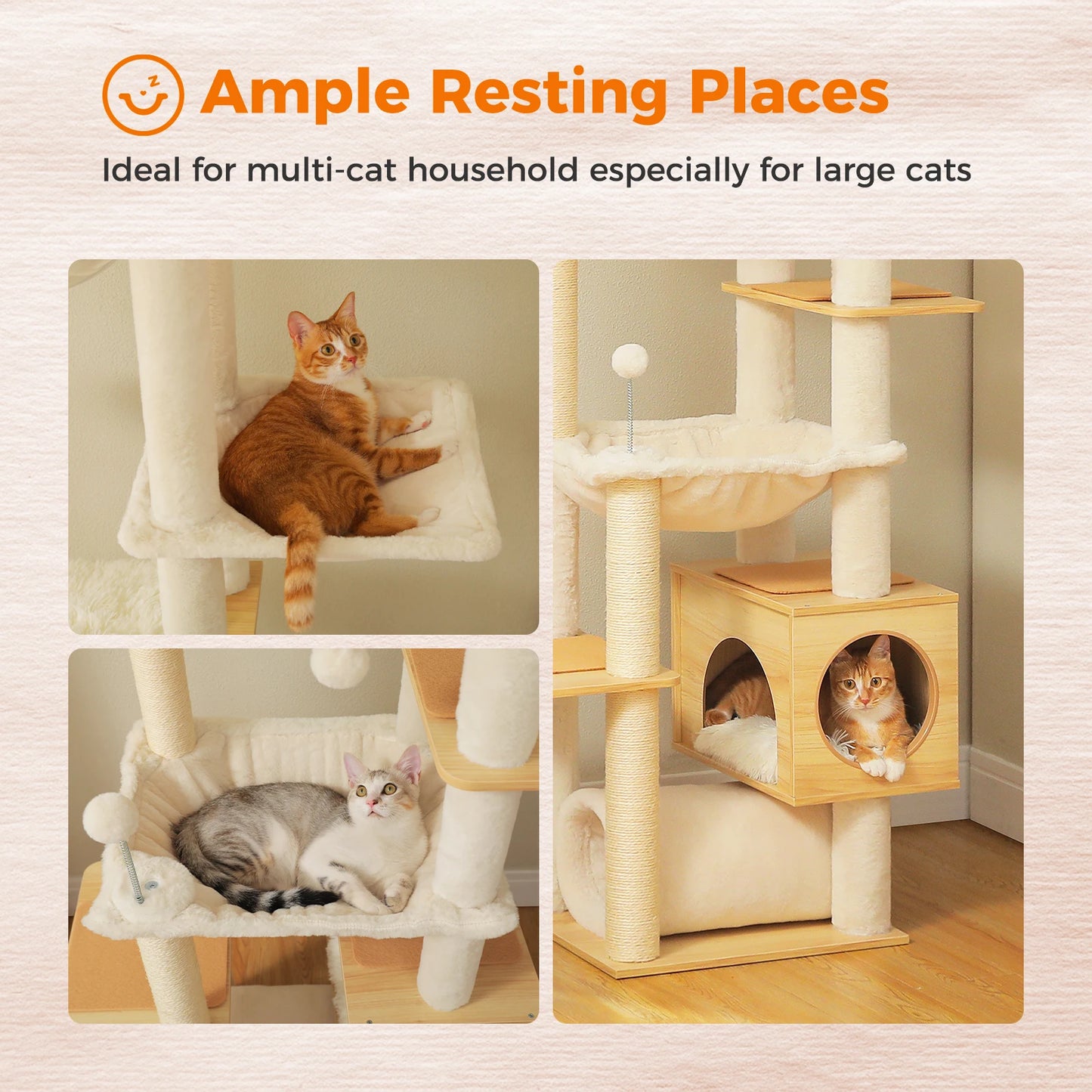 PAWZ Road Height Adjustable Wooden Cat Tree With Hammock Scratching Posts