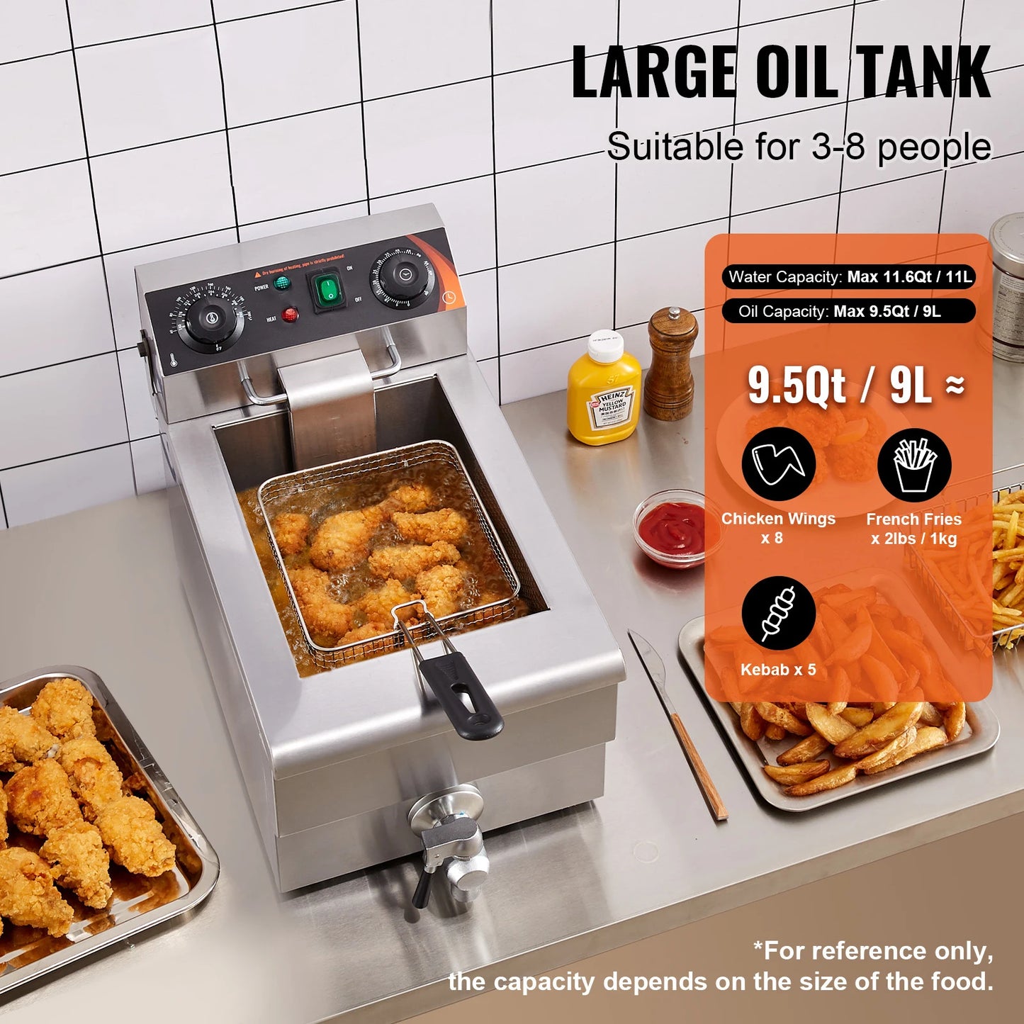 SucceBuy Stainless Steel Commercial Electric Countertop Deep Fryer With Timer