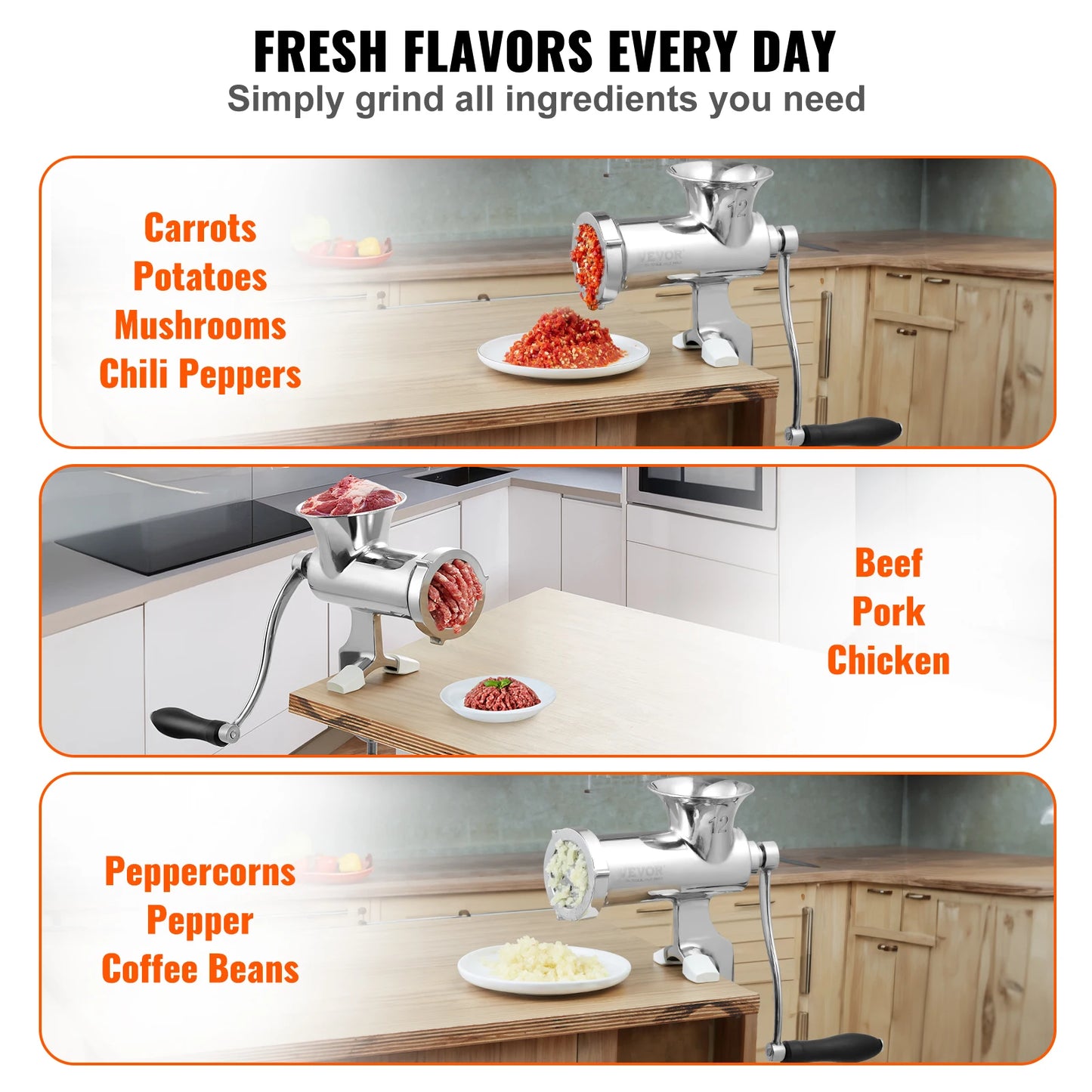 SucceBuy 304 Stainless Steel Manual Meat Grinder Table Clamp Mincer