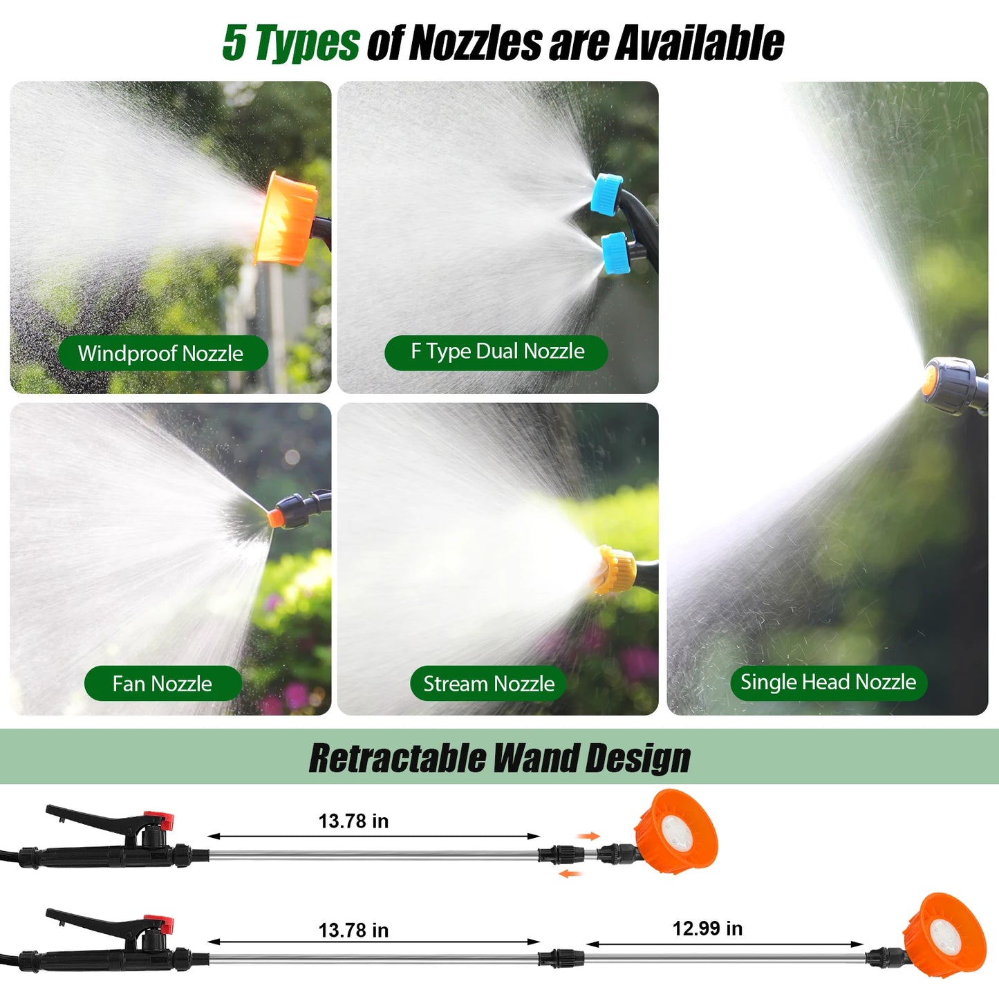 Garden Electric Sprayer Telescopic Wand 100 PSI With Five Nozzles