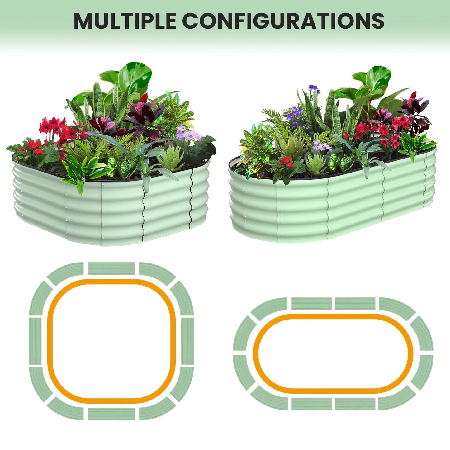HiMISS Two Pack Oval Galvanized Steel Raised Garden Bed Planter