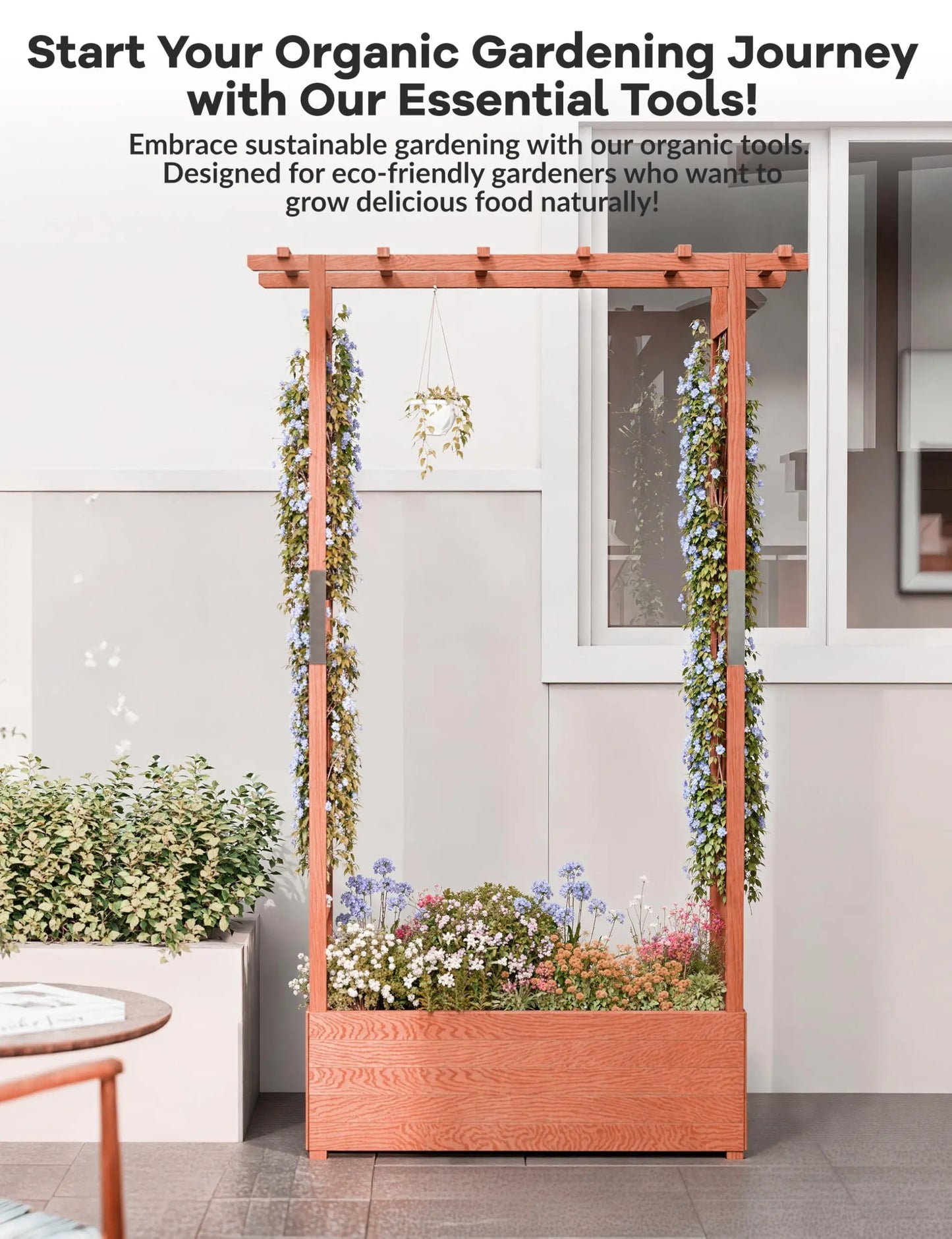 HiMISS Elevated Garden Bed With Trellis Freestanding Planter For Climbing Plants