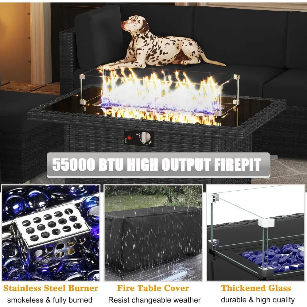 15 Piece Patio Furniture Set With Fire Pit Table Wicker