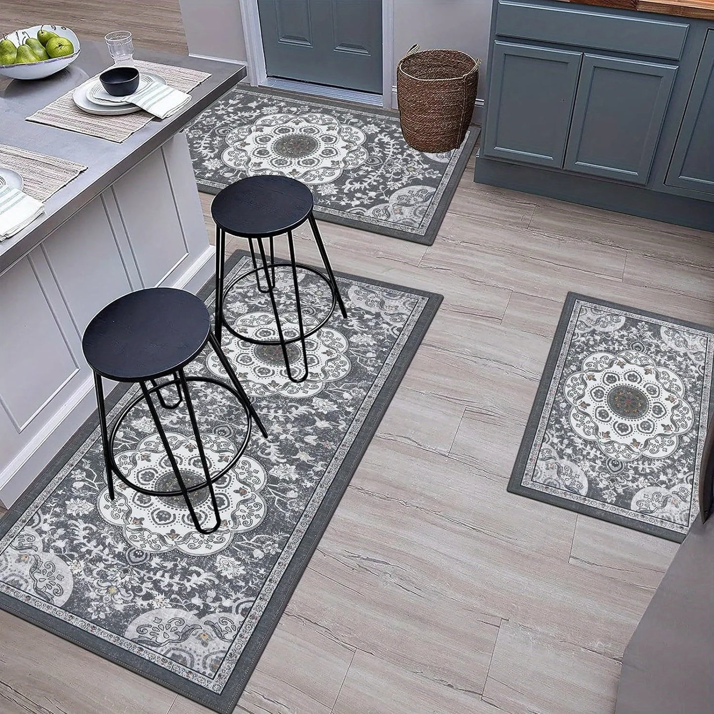 Bohemian Style Kitchen Floor Mat Set Non Slip Washable Rugs