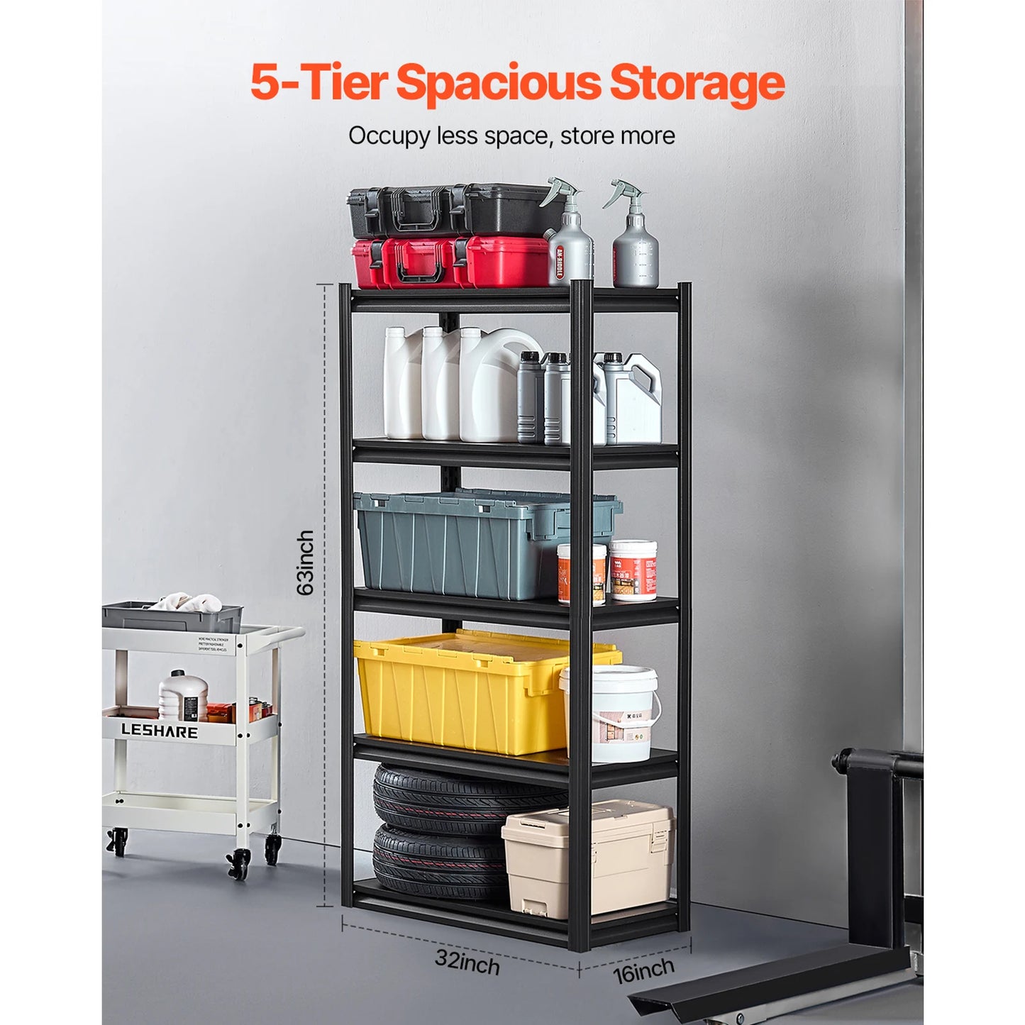 SucceBuy 5-Tier Garage Storage Shelves 2000 Lbs Adjustable Metal Rack