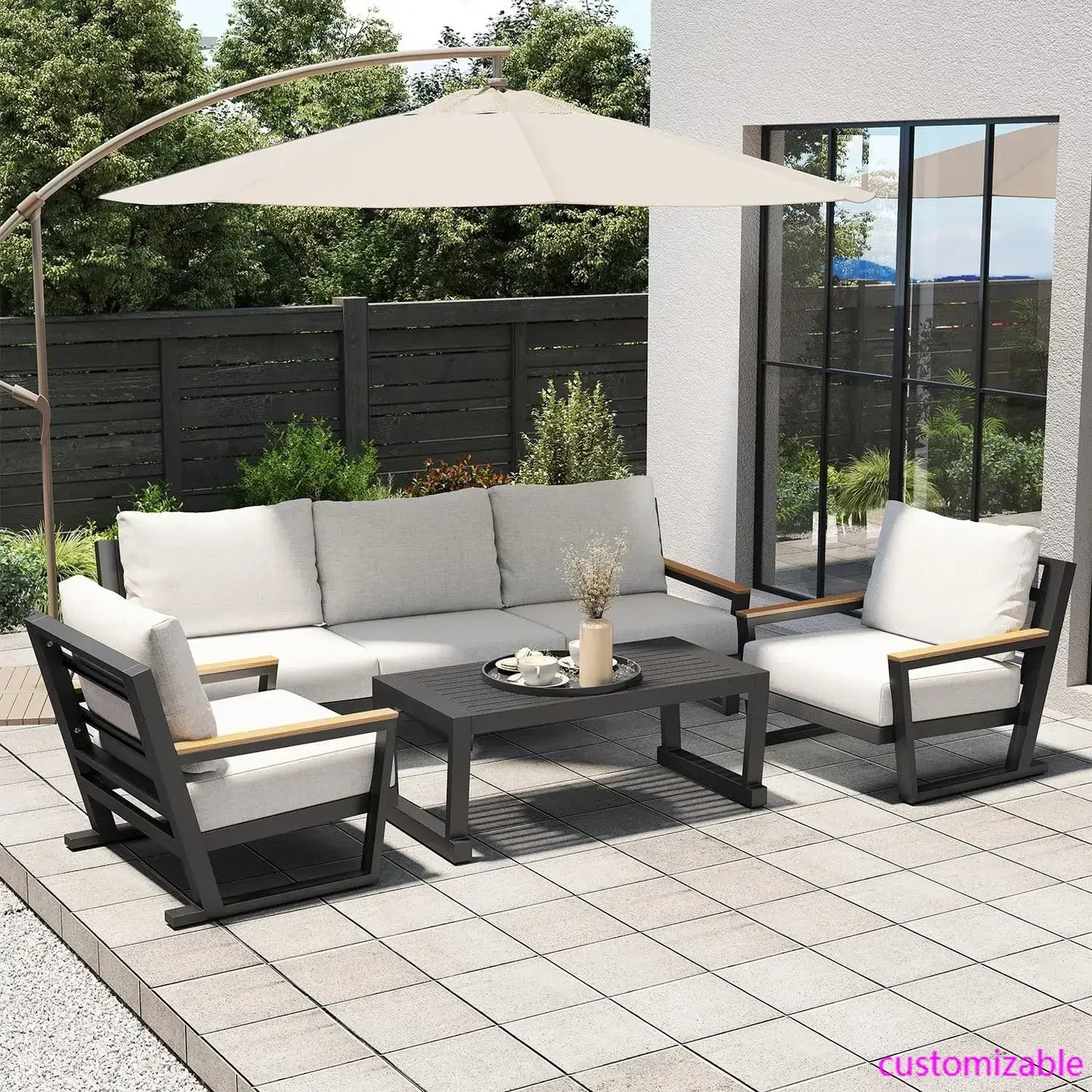 XMSJ Aluminum Outdoor Patio Sofa Set Sectional With Coffee Table