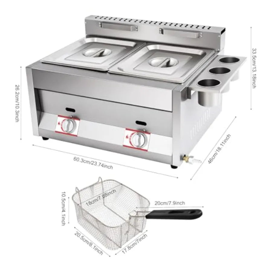 XMSJ Gas Powered Commercial Double Deep Fryer Countertop With Baskets