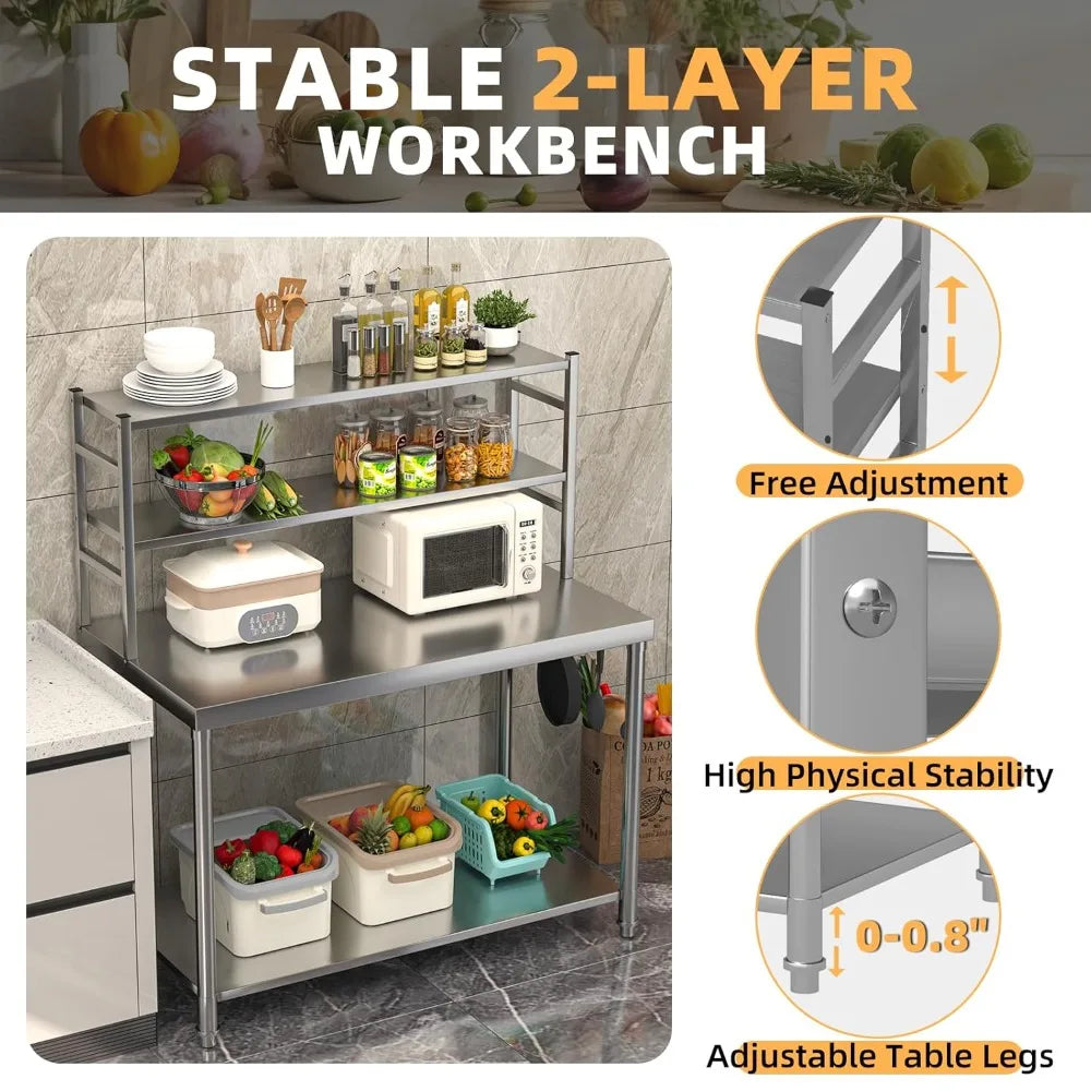 Stainless Steel Prep Table With Two Tier Shelf For Kitchen