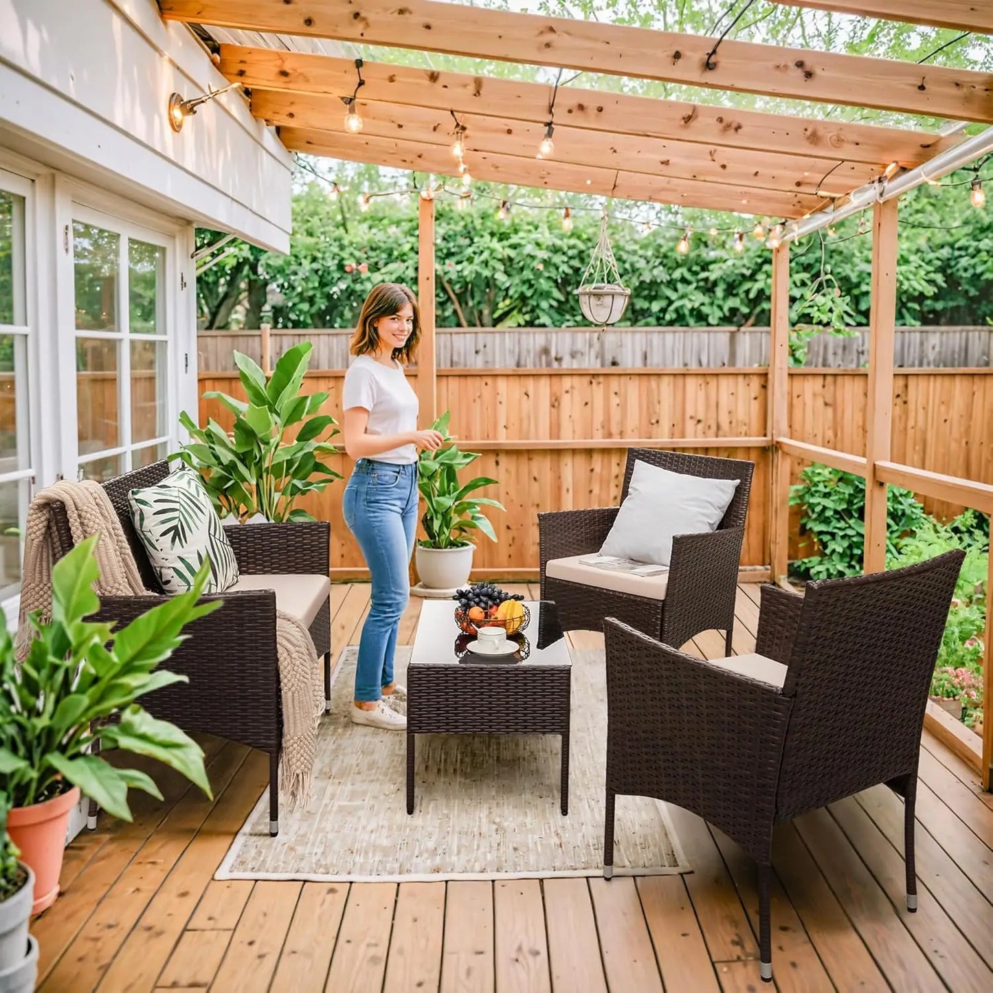 4-Piece Outdoor Patio Furniture Set Rattan Wicker Chairs