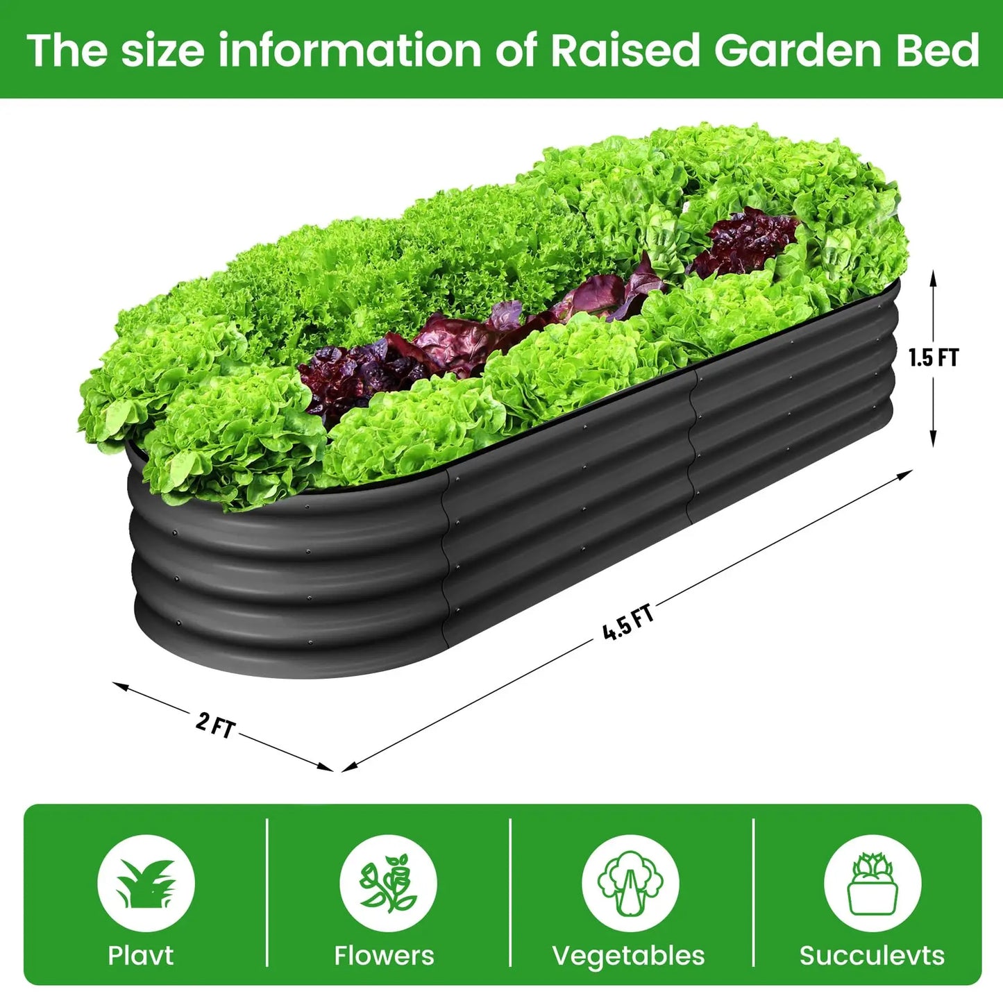 HiMISS Two Pack Oval Galvanized Steel Raised Garden Bed Planter