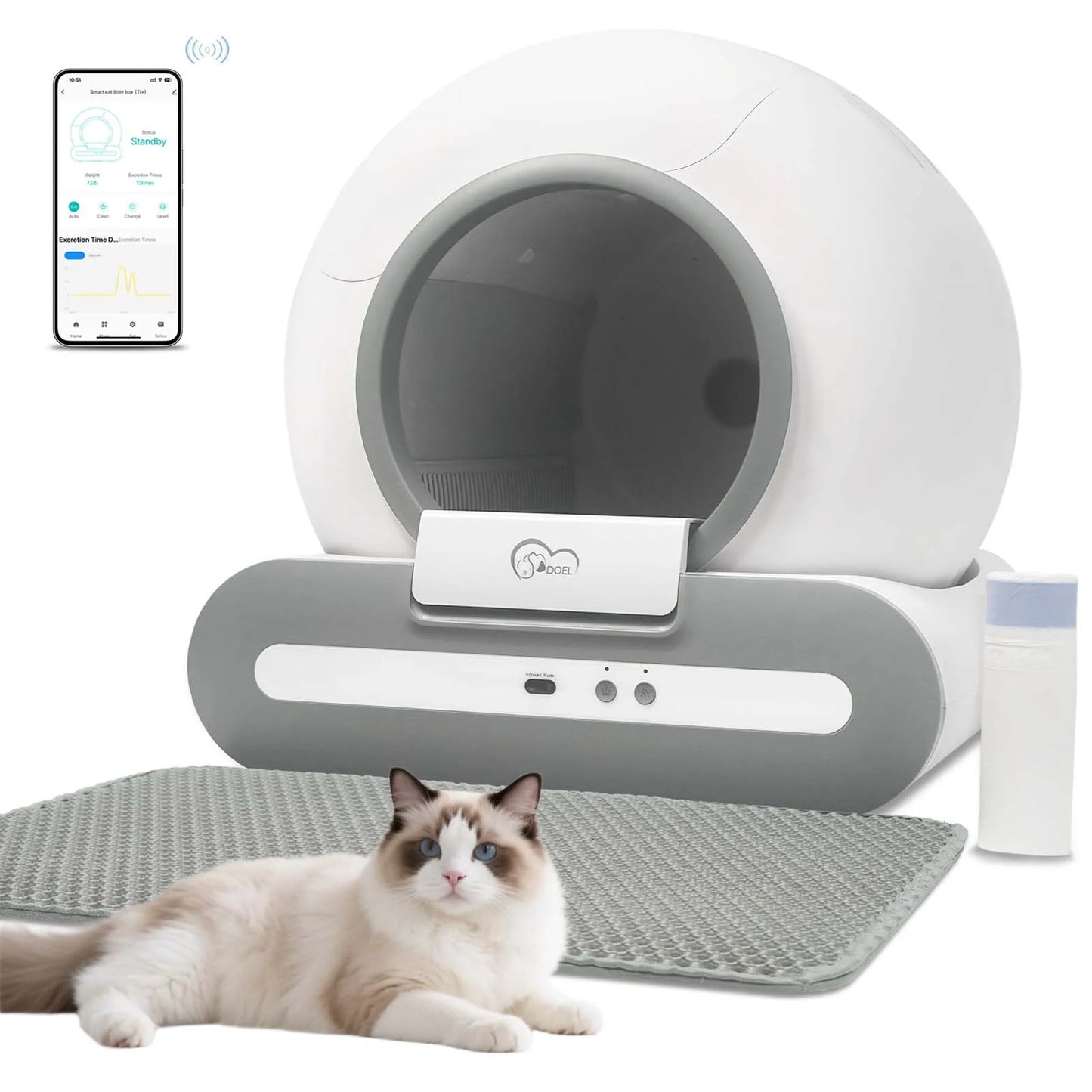 DOEL Self Cleaning Cat Litter Box With App Control 2.4G WiFi
