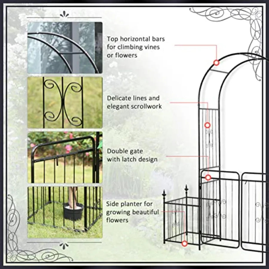 Garden Arbor Arch Gate With Trellis Sides And Locking Doors