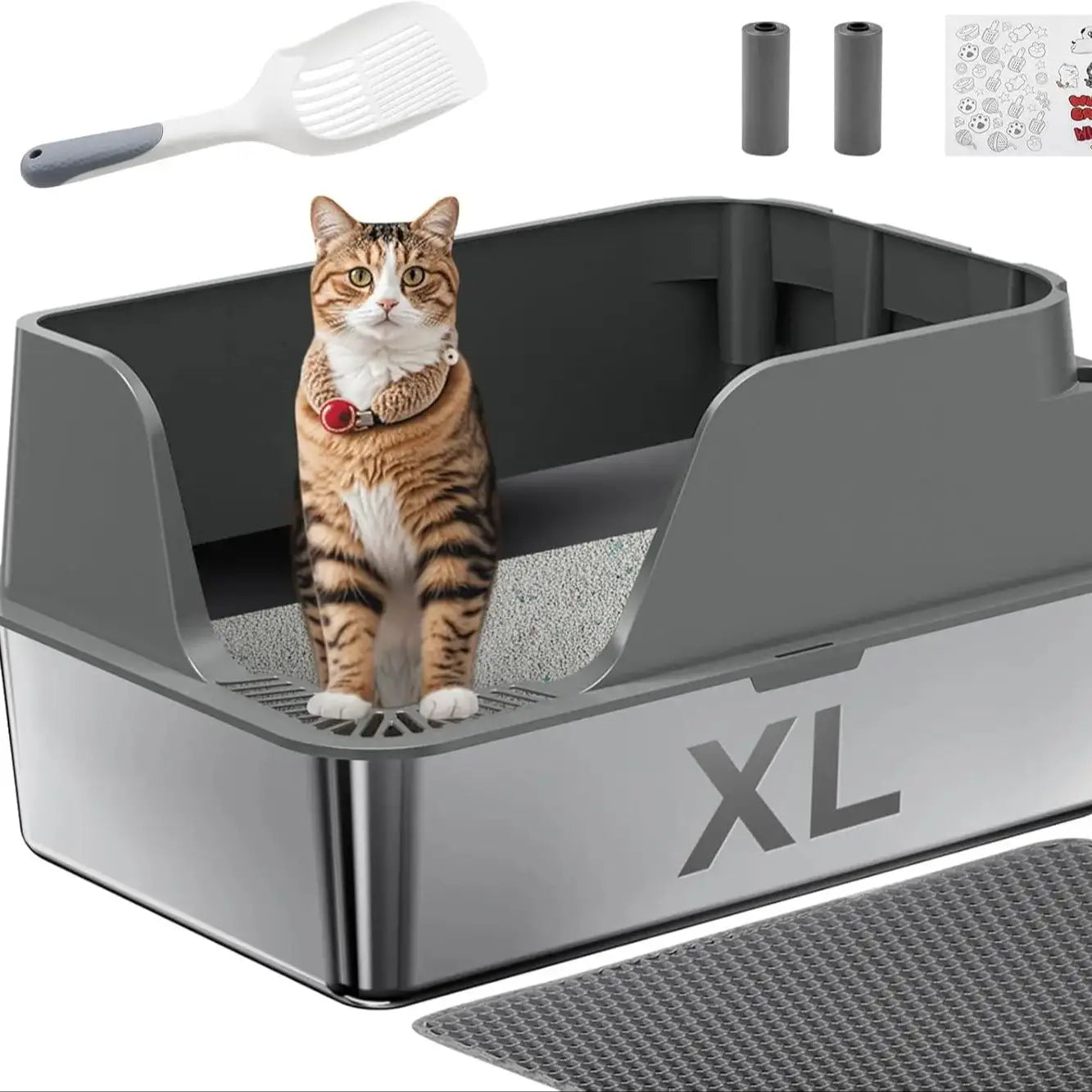 Stainless Steel Cat Litter Box Semi Closed Lid Leak Proof