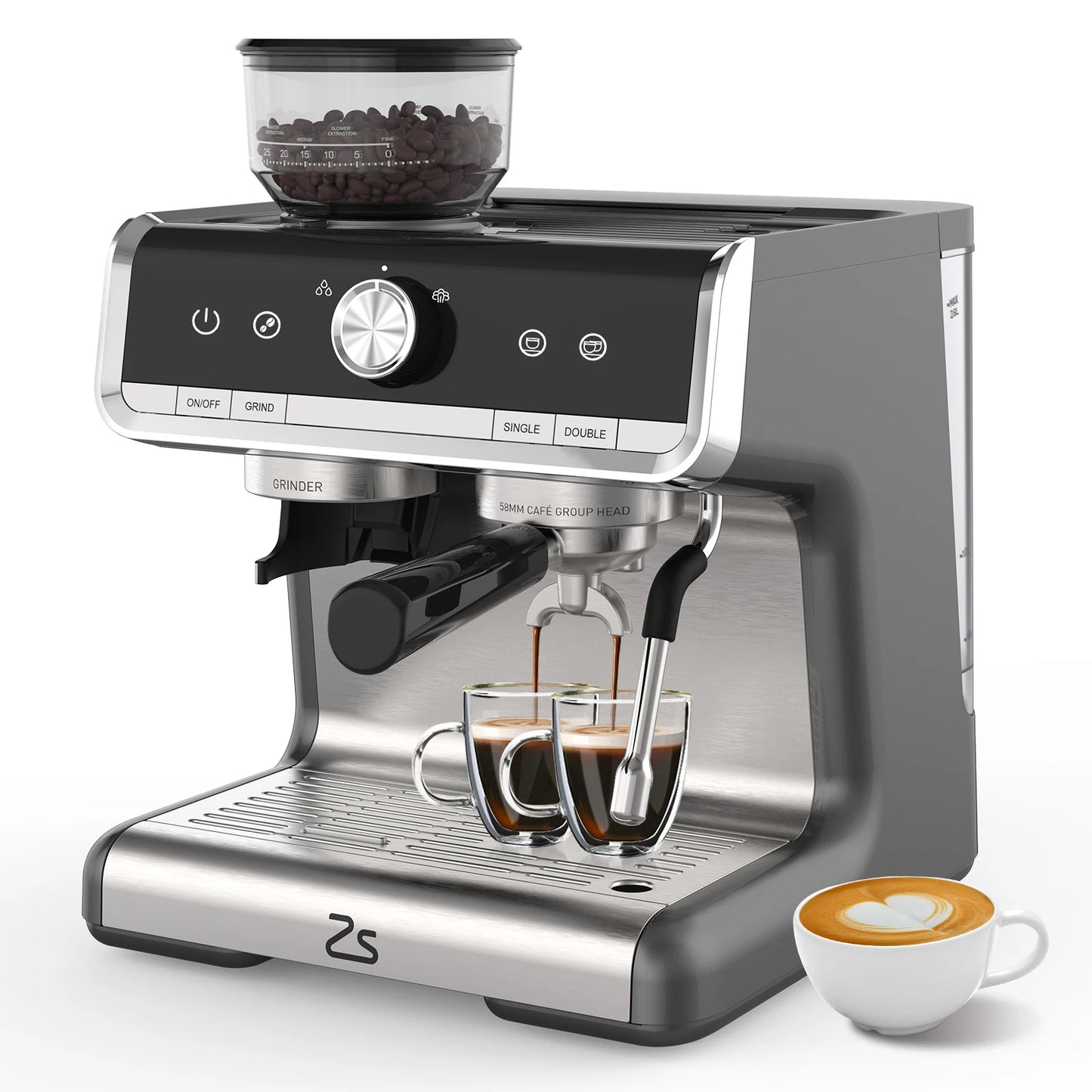 Acekool Espresso Machine With Grinder Milk Frother 20 Bar