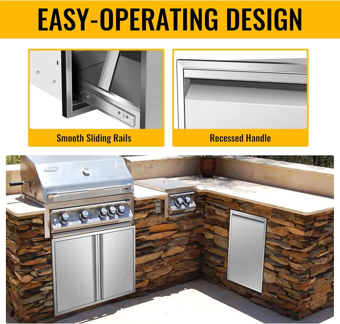 Built In Single Trash Drawer Outdoor Kitchen Stainless Steel
