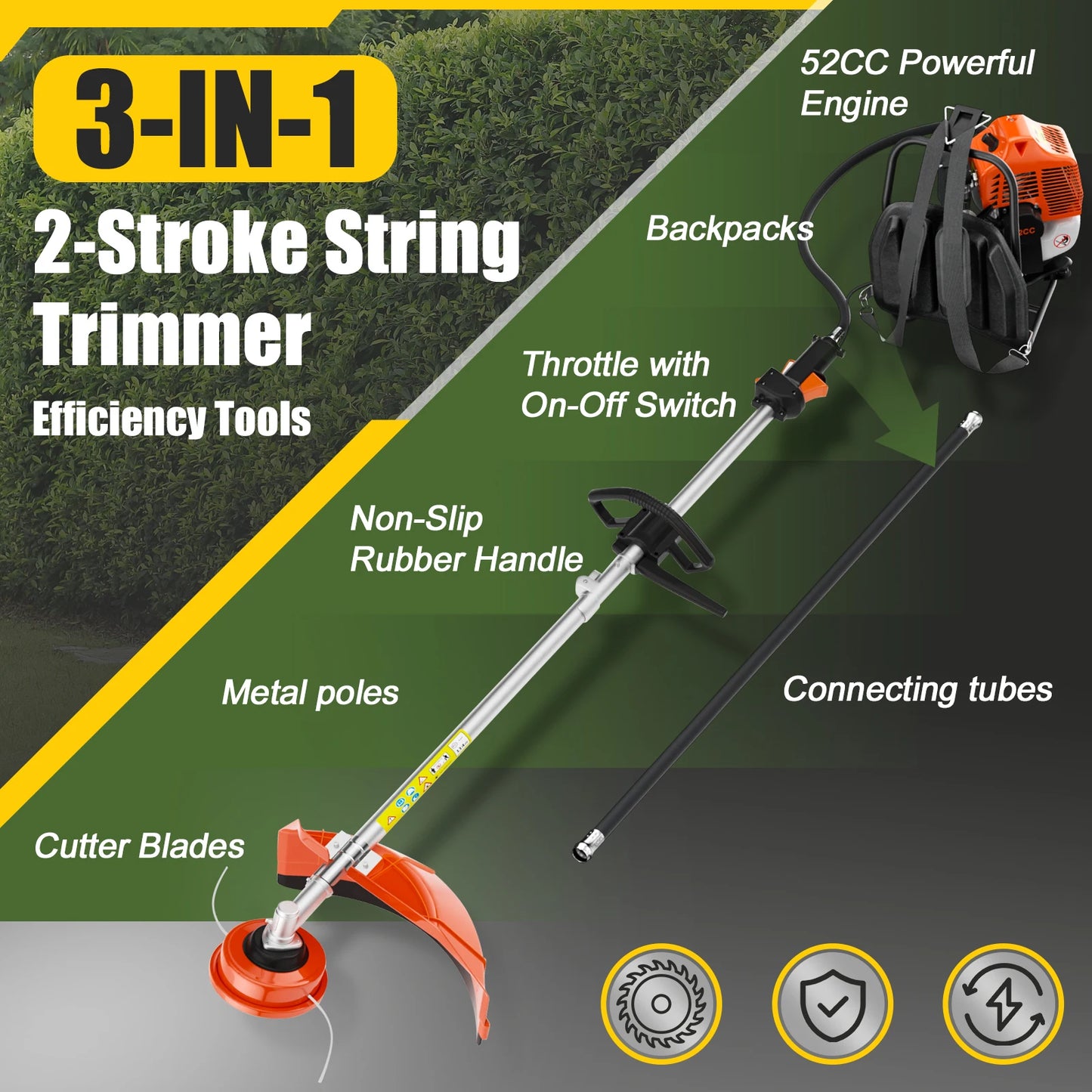 Gas Powered 3 In 1 Backpack Trimmer Cutter Weed Wacker