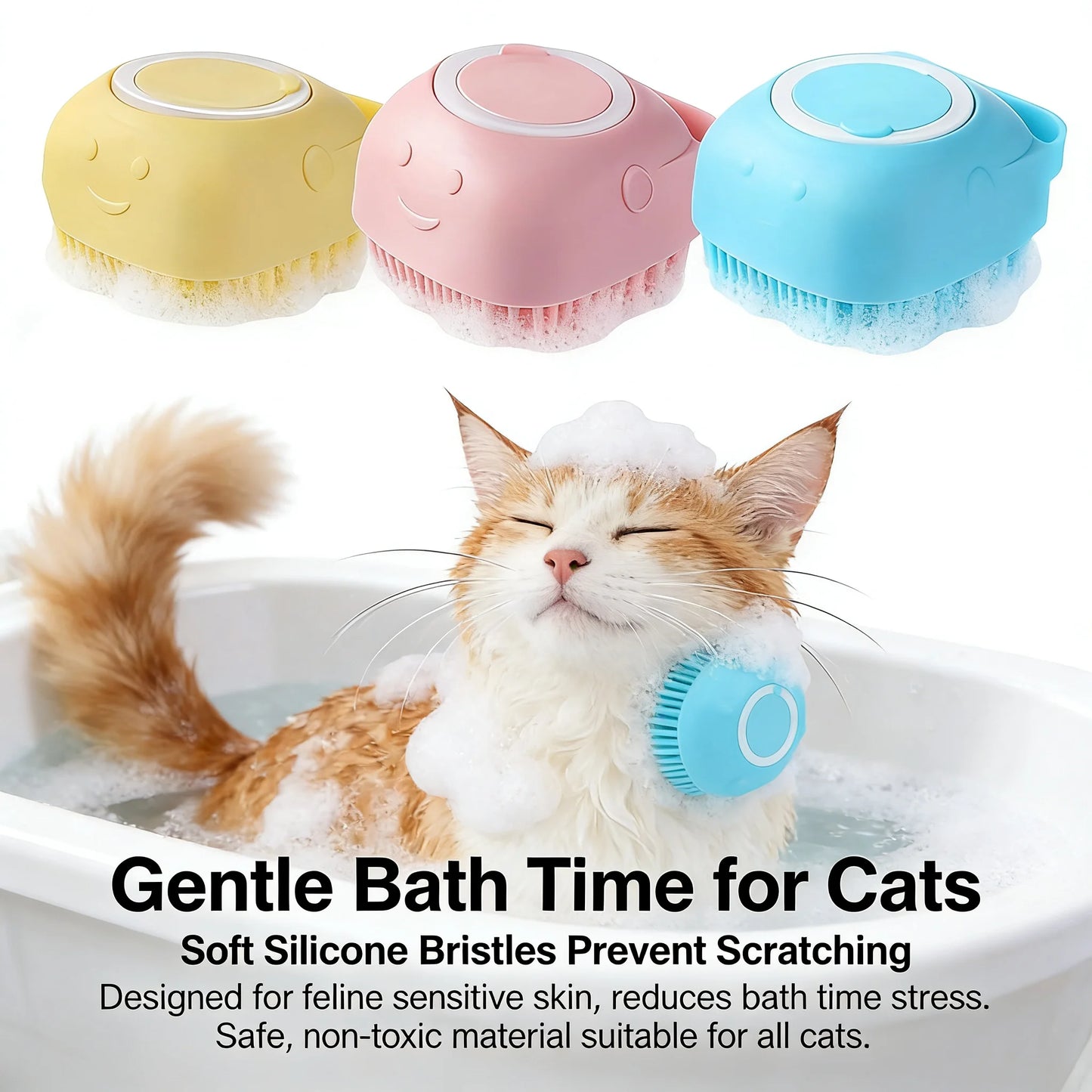 2 In 1 Pet Bath And Massage Brush With Silicone Shampoo Storage For Dogs Cats