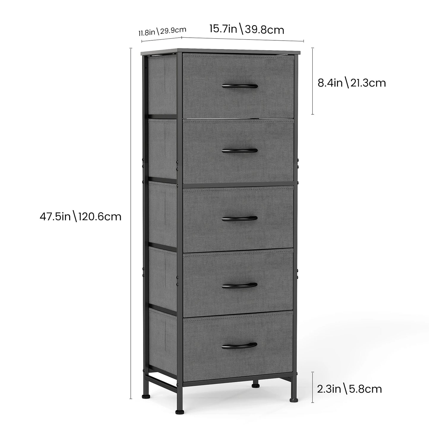JHK Dresser With Five Fabric Drawers for Bedroom Storage Cabinet