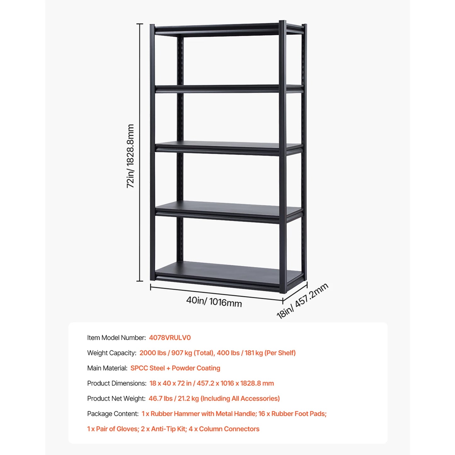 SucceBuy 5-Tier Garage Storage Shelves 2000 Lbs Adjustable Metal Rack