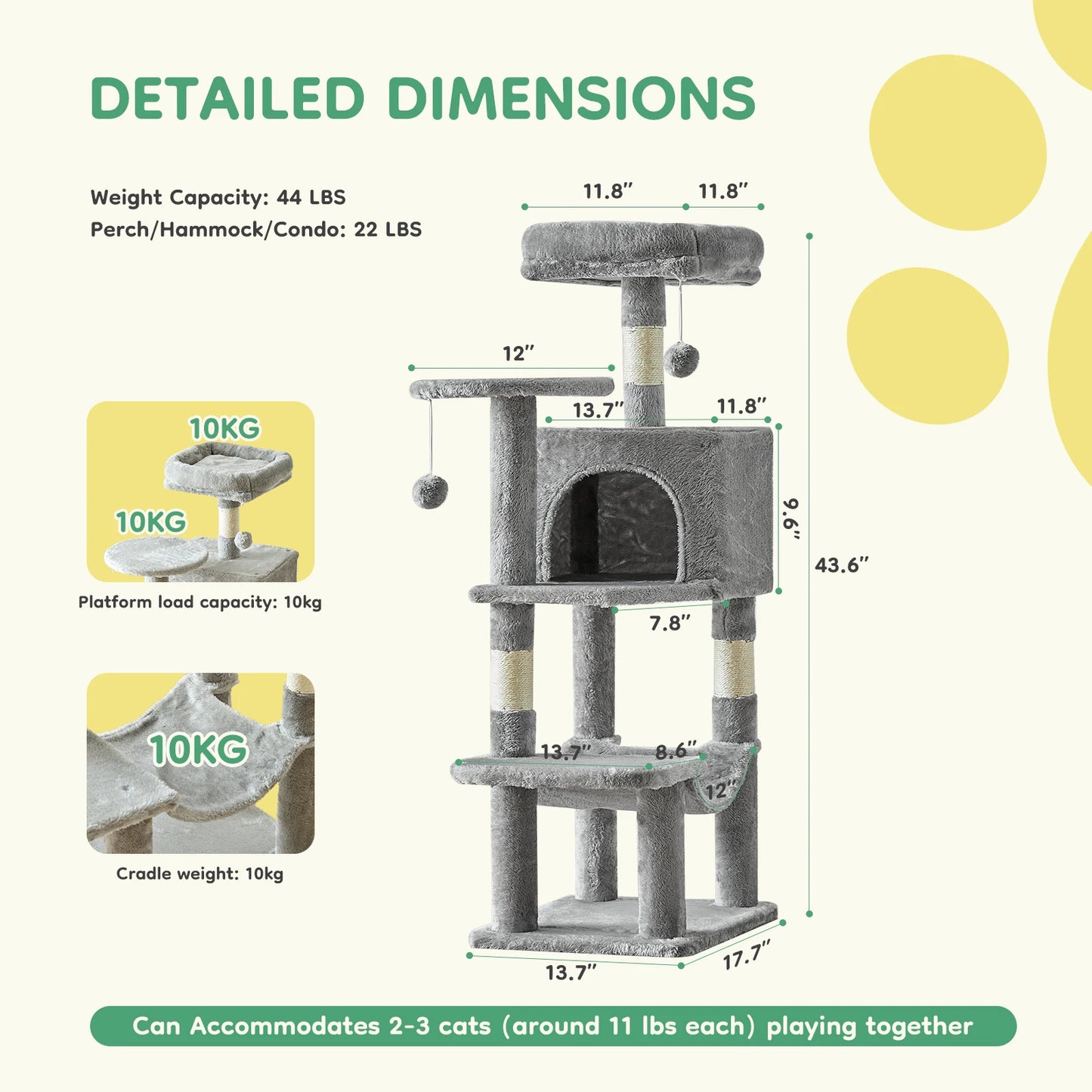 JHK Cat Tree Multi Level Tall Climbing Tower For Indoor Cats