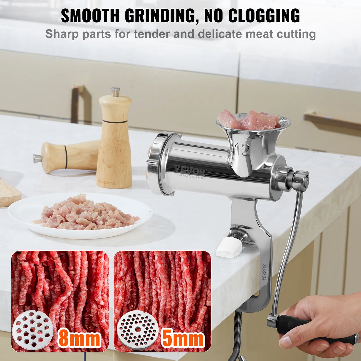 SucceBuy 304 Stainless Steel Manual Meat Grinder Table Clamp Mincer