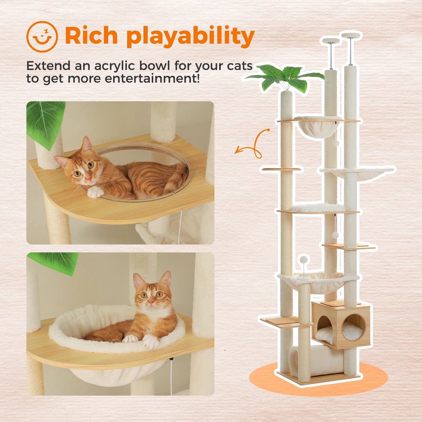 PAWZ Road Height Adjustable Wooden Cat Tree With Hammock Scratching Posts
