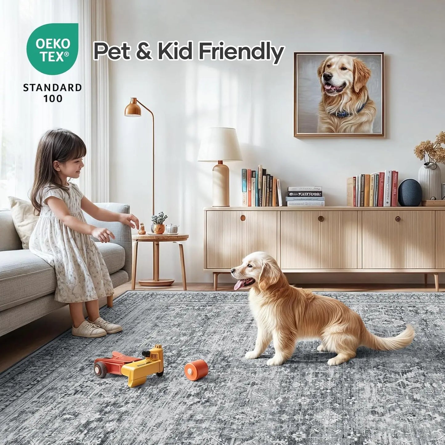 Wool Silk Area Rug With Non Slip Backing Machine Made