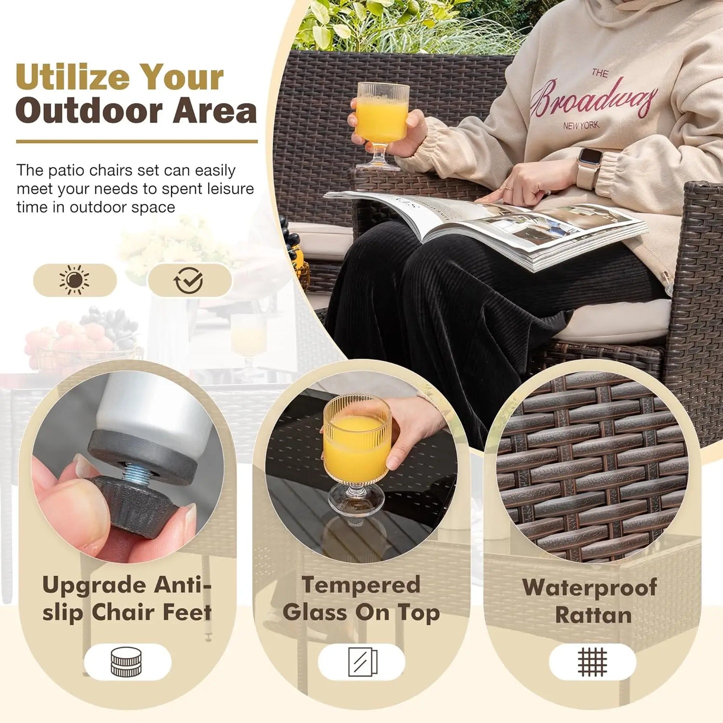 4-Piece Outdoor Patio Furniture Set Rattan Wicker Chairs