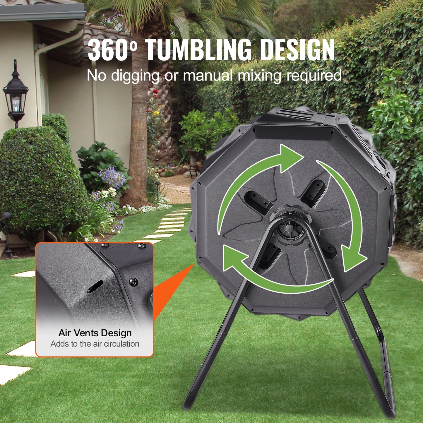Tumbling Composter Dual Chamber For Garden And Kitchen Use