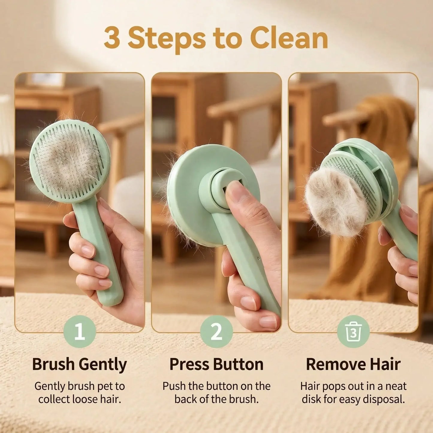 Stainless Steel Pet Comb With Massage Function And Self Cleaning Mechanism