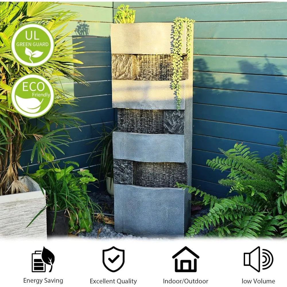 DAFIFY 4-Tier Outdoor Garden Water Fountain With LED Lights