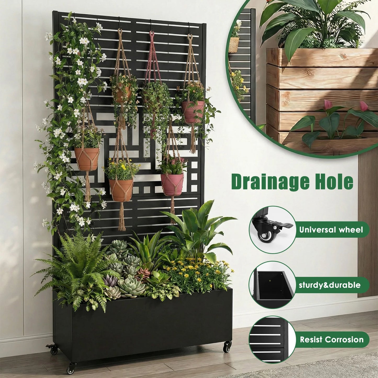 Metal Trellis Raised Garden Bed Planter With Wheels Outdoor