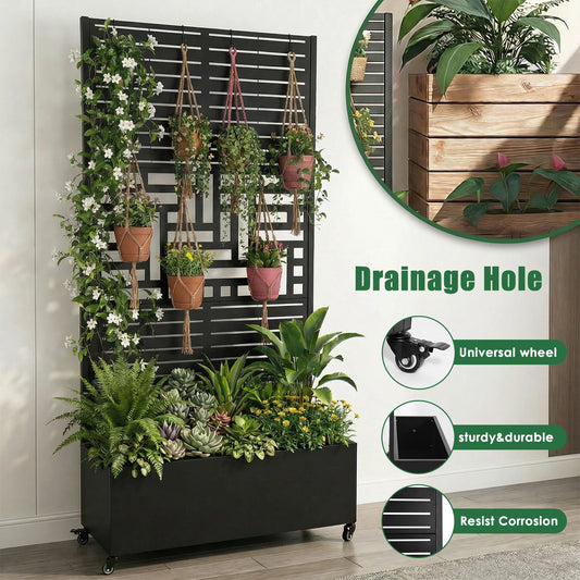 Metal Trellis Raised Garden Bed Planter With Wheels Outdoor