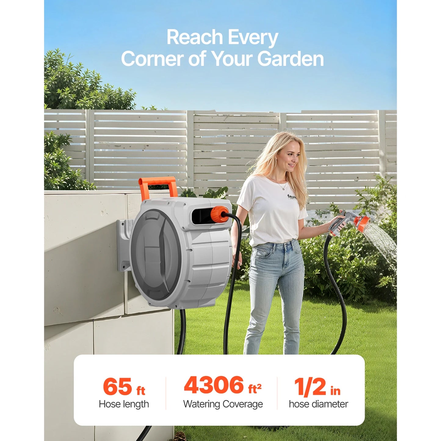 SucceBuy Retractable Garden Hose Reel Wall Mounted 9 Pattern Nozzle