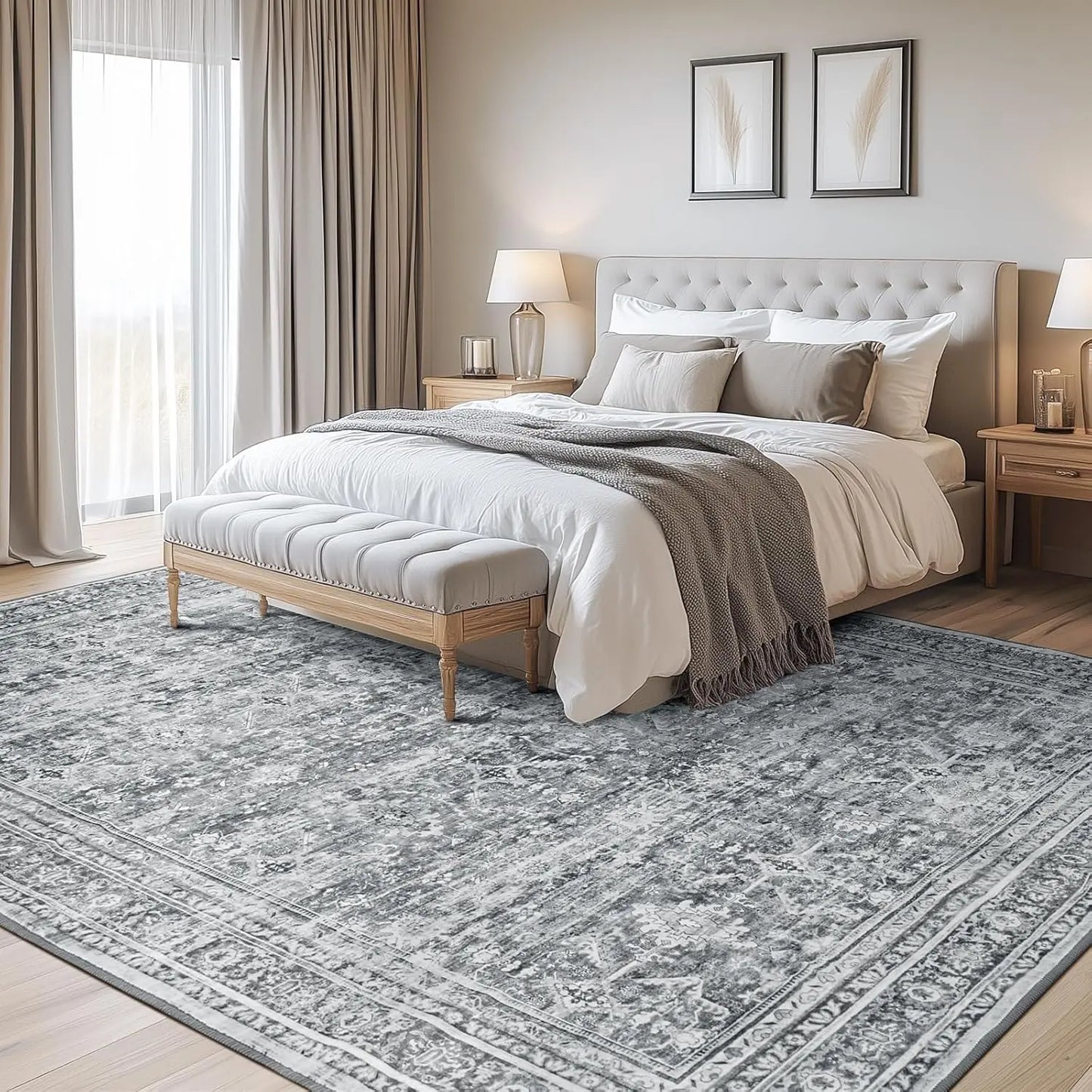 Wool Silk Area Rug With Non Slip Backing Machine Made